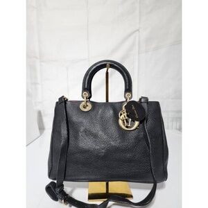 Authentic CHRISTIAN DIOR Pebbled Leather Medium Diorissimo Tote Bag Black